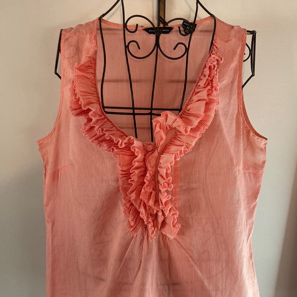 Dress casual shirt— sleeveless, cotton, pink and white stripes.